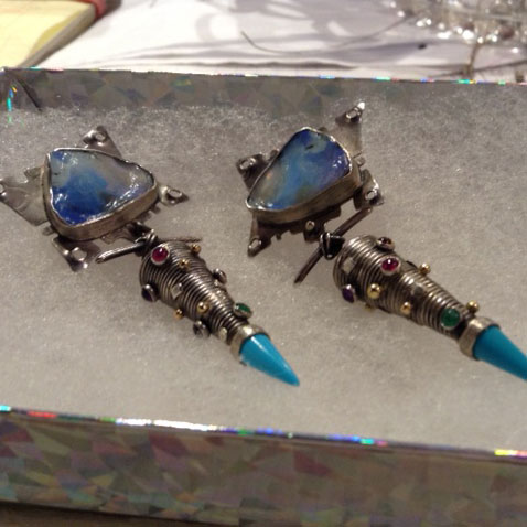 Studio opal, sterling and gemstone earrings