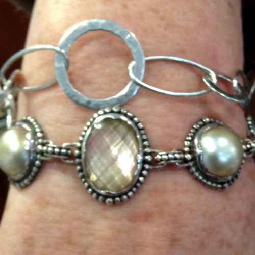Janice Girardi bracelet in sterling with moonstones and mabe' pearls