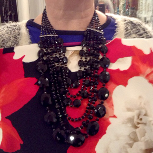 multistrand black crystal necklace